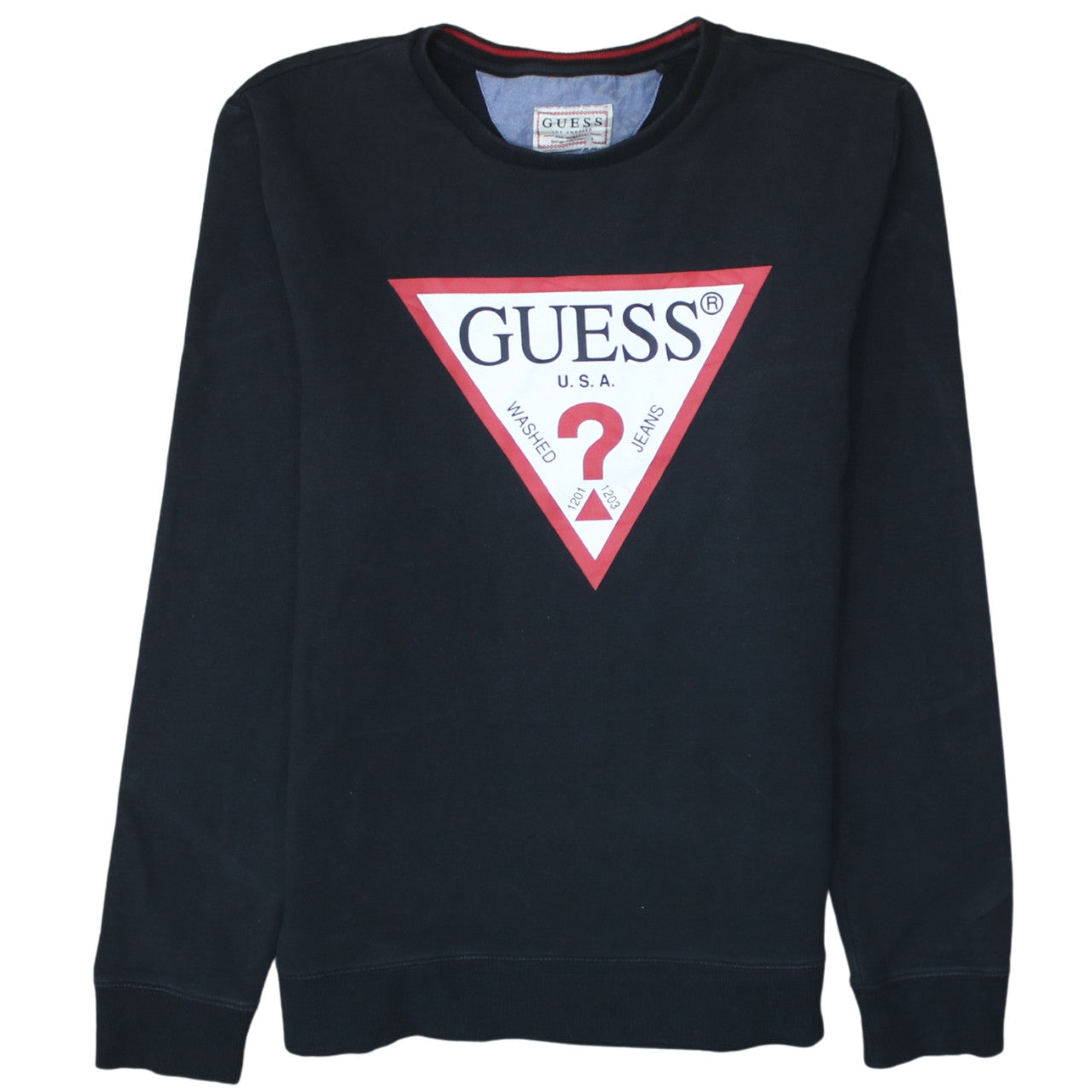 Guess Men's Black Logo Crew Neck Sweatshirt Size M Regular Fit