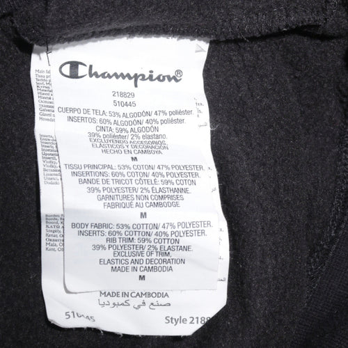 Champion Men's Black Pullover Hoodie Medium Fleece Logo Sweatshirt