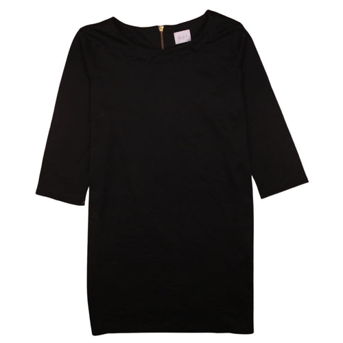 Vila Women Black Knee Length Shift Dress Size M 3/4 Sleeve Zip Back