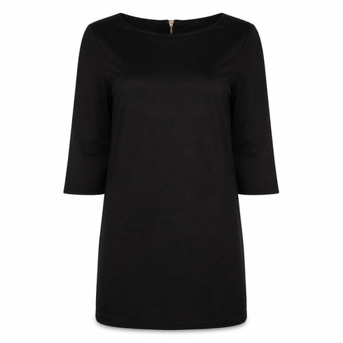 Vila Women Black Knee Length Shift Dress Size M 3/4 Sleeve Zip Back