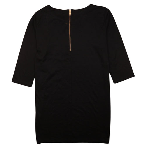 Vila Women Black Knee Length Shift Dress Size M 3/4 Sleeve Zip Back