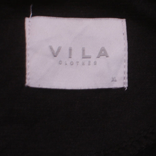 Vila Women Black Knee Length Shift Dress Size M 3/4 Sleeve Zip Back