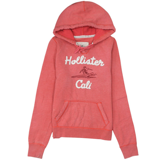 Hollister Women Coral Pink Pullover Hoodie Size L Embroidered Surf Design