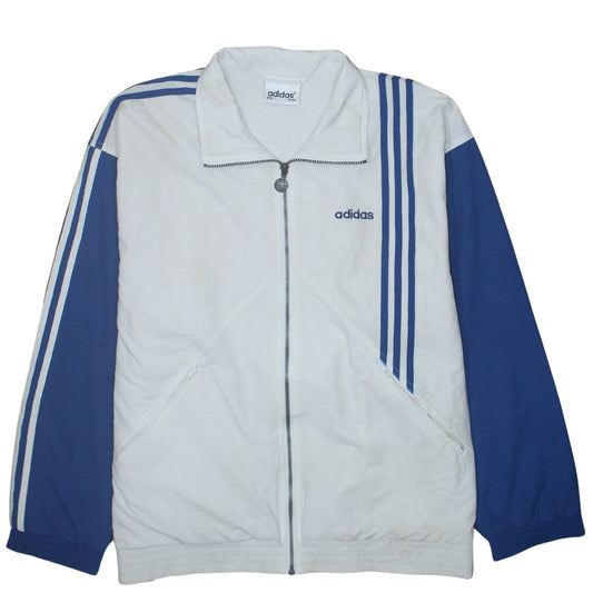 Adidas Mens White Blue Retro Track Jacket L 42in Full Zip Sportswear