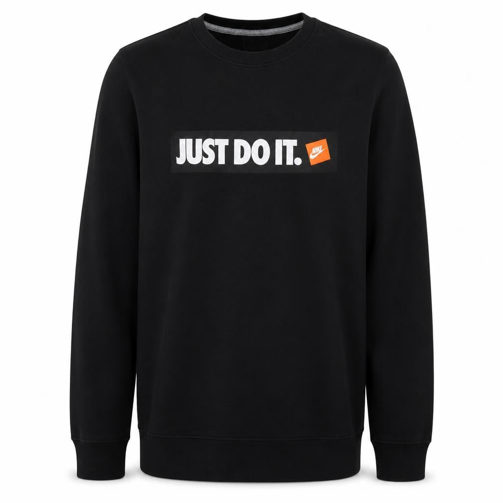 Front view of Nike Men's Black 'Just Do It' Crew Neck Pullover Sweatshirt Small