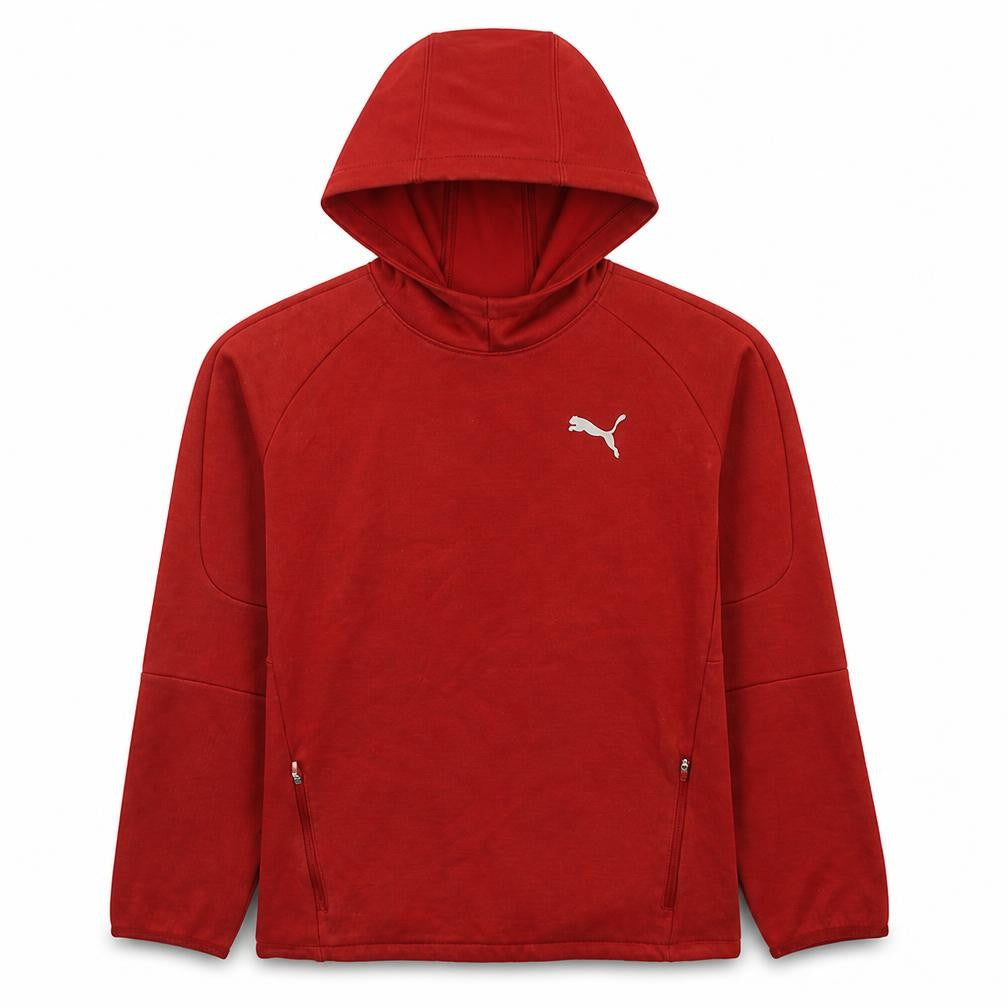 Front view of Puma boys’ red pullover hoodie 15-16 years cotton blend athletic fit