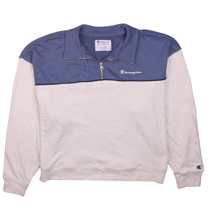 Champion Men's Blue White 1/4 Zip Sweatshirt L Regular Fit