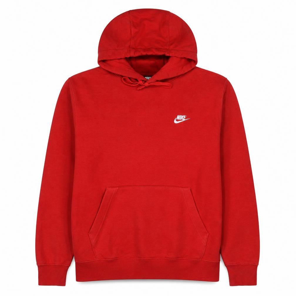 Front view of Nike Men's Red Pullover Hoodie Medium Logo Fleece Sweatshirt