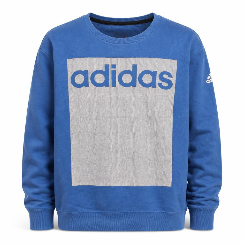 Front view of Adidas Men's Blue Crew Neck Sport Essentials Sweatshirt Medium