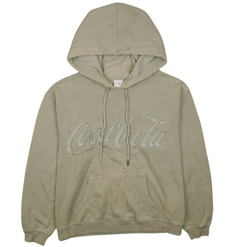 H&M Women Beige Coca-Cola Pullover Hoodie L Relaxed Fit Hooded Sweatshirt