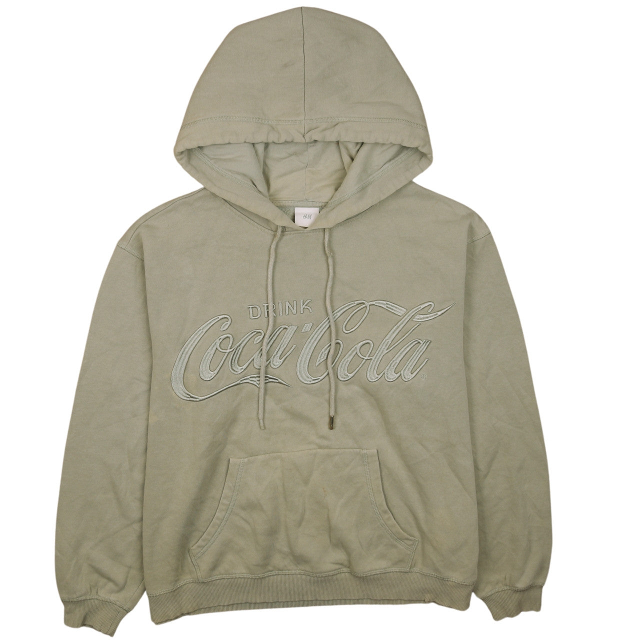 H&M Women Beige Coca-Cola Pullover Hoodie L Relaxed Fit Hooded Sweatshirt