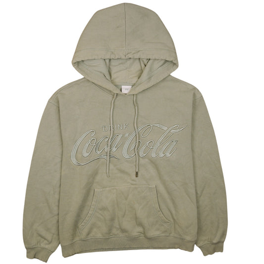 H&M Women Beige Coca-Cola Pullover Hoodie L Relaxed Fit Hooded Sweatshirt