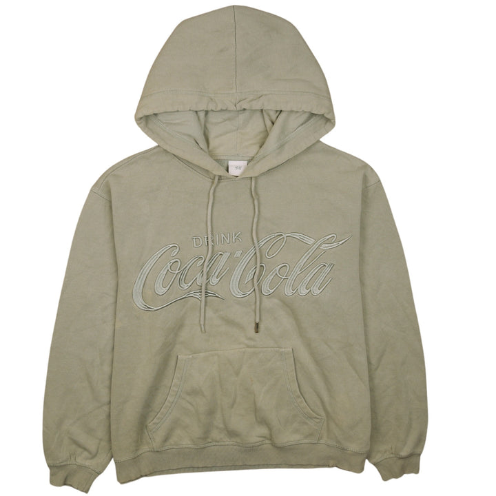 H&M Women Beige Coca-Cola Pullover Hoodie L Relaxed Fit Hooded Sweatshirt