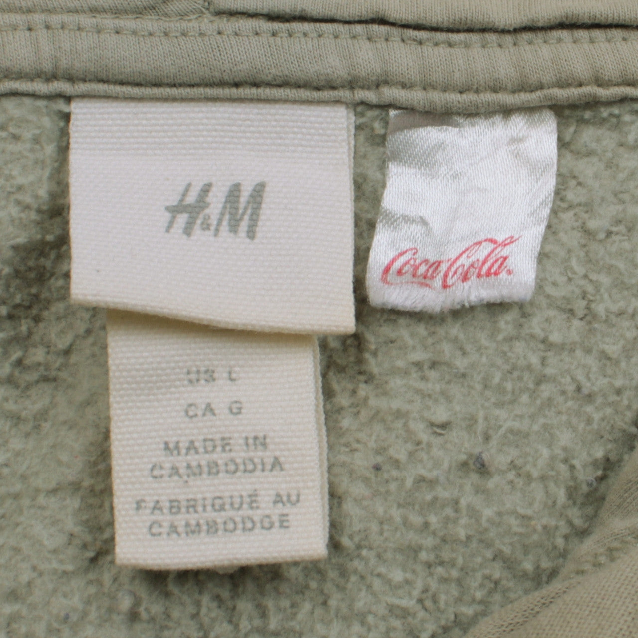 H&M Women Beige Coca-Cola Pullover Hoodie L Relaxed Fit Hooded Sweatshirt