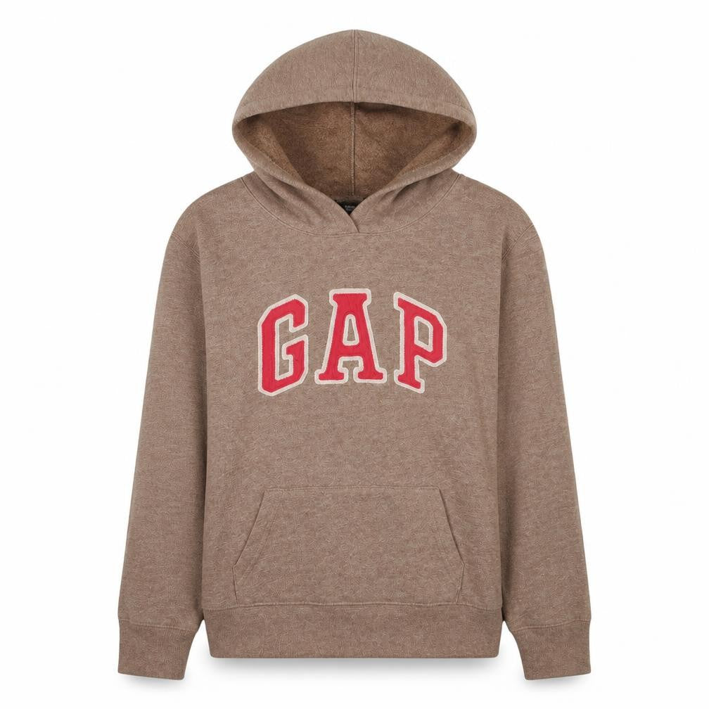 Front view of Gap Women Beige Logo Pullover Hoodie Small Casual Cotton Blend