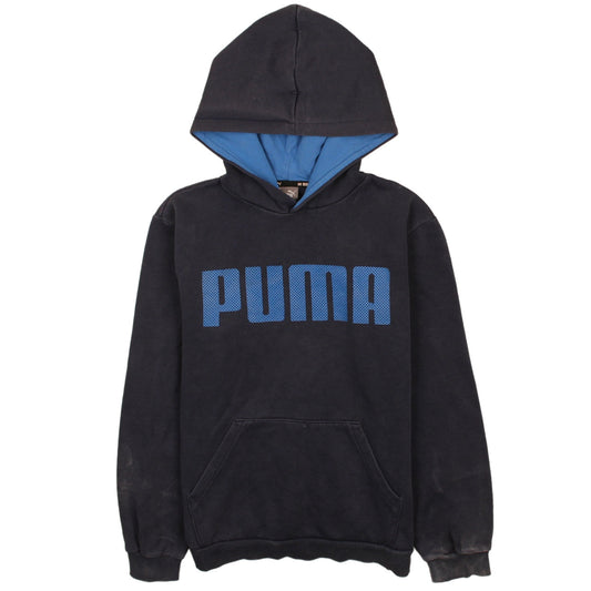 Puma Boys Black Blue Pullover Hoodie 13-14 Years Cotton Fleece Lined