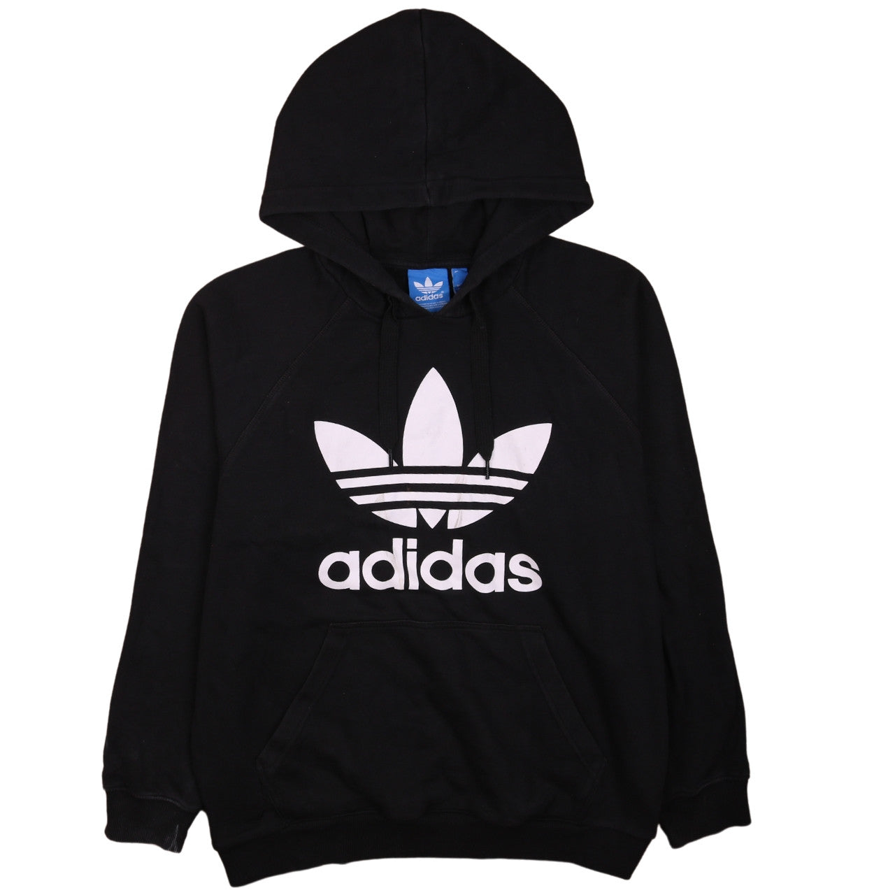 adidas Men Black Pullover Hoodie L Logo Fleece Sweatshirt