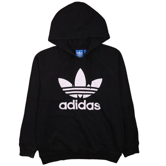 adidas Men Black Pullover Hoodie L Logo Fleece Sweatshirt