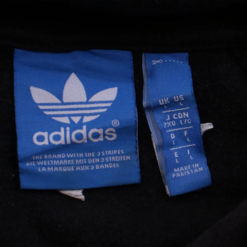 adidas Men Black Pullover Hoodie L Logo Fleece Sweatshirt