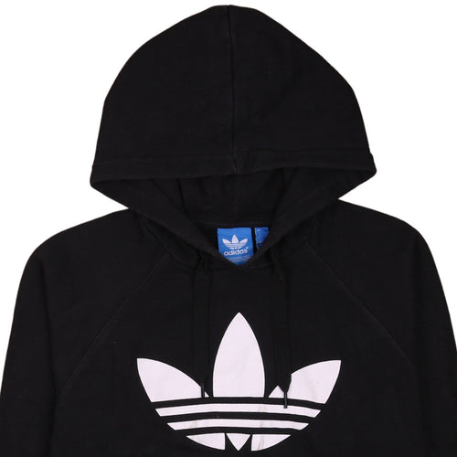 adidas Men Black Pullover Hoodie L Logo Fleece Sweatshirt