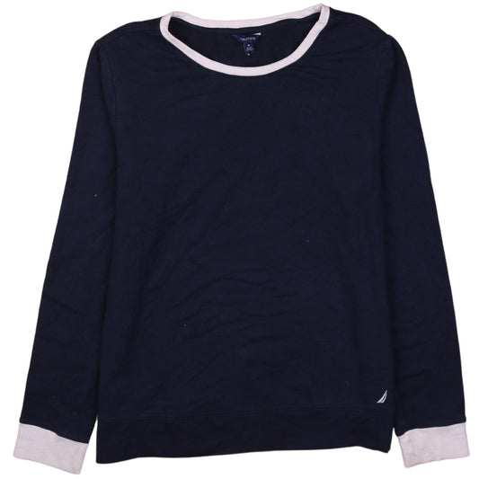 Nautica Mens Blue Long Sleeve Crew Neck Cotton T-Shirt M