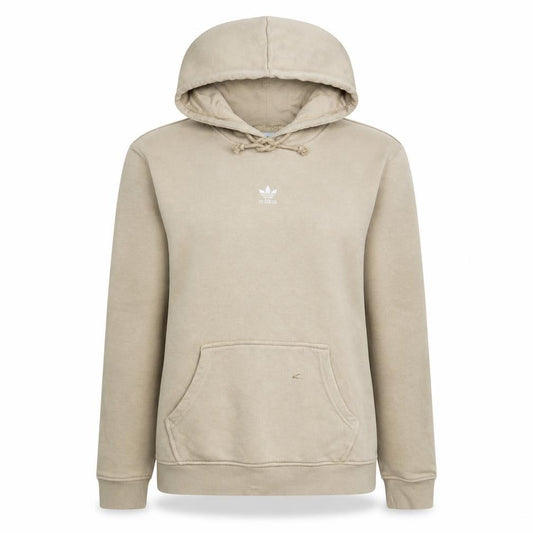 Front view of Adidas Women Beige Pullover Hoodie, size 8, Cotton Logo Casual
