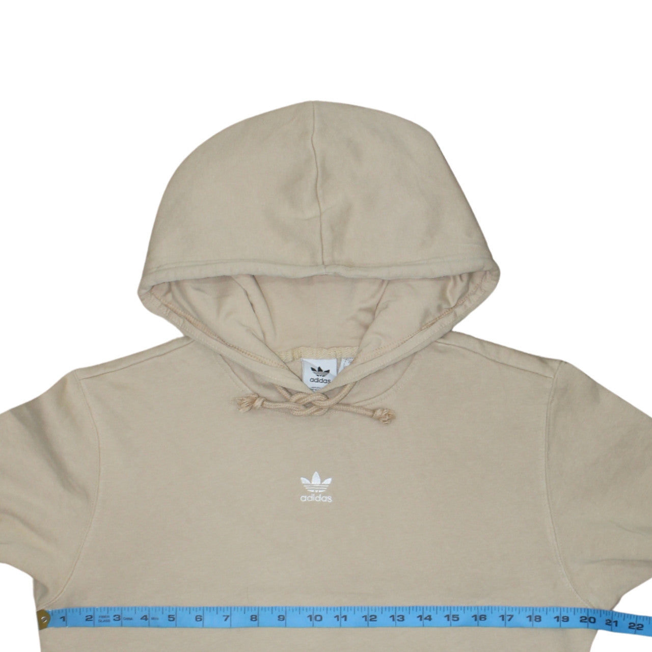Adidas Women Beige Pullover Hoodie Size 8 Cotton Logo Casual