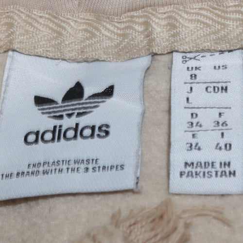 Adidas Women Beige Pullover Hoodie Size 8 Cotton Logo Casual