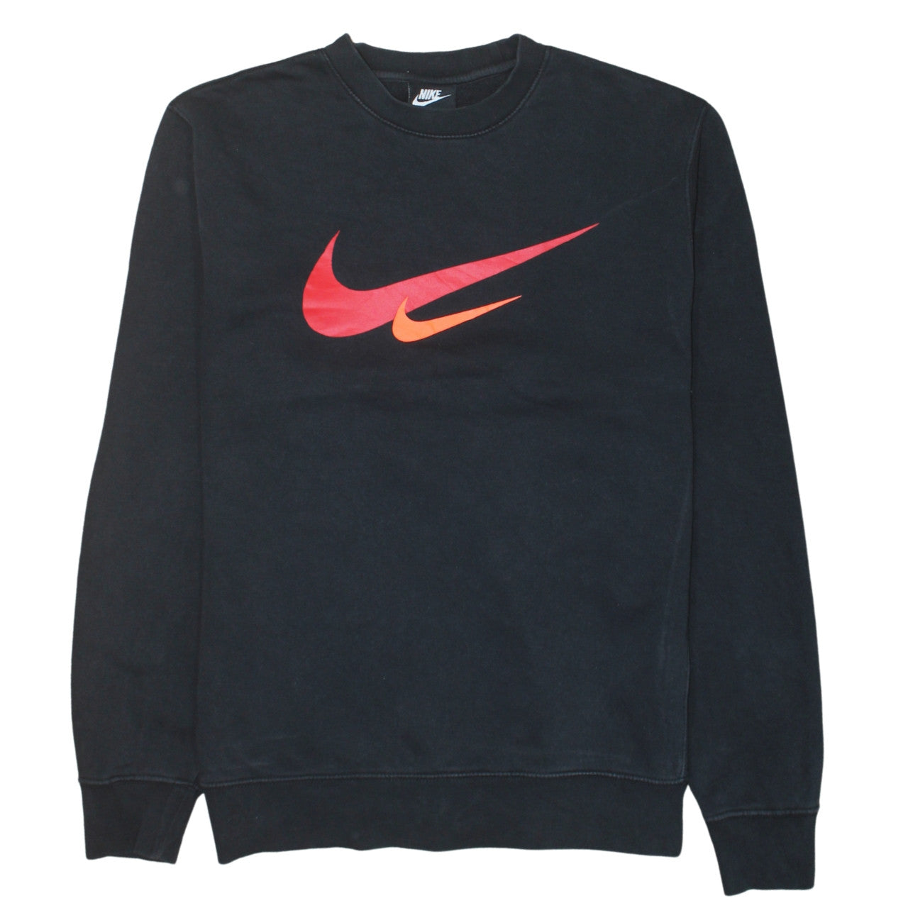 Nike Men's Black Pullover Sweatshirt Small Red Logo Crew Neck Fleece