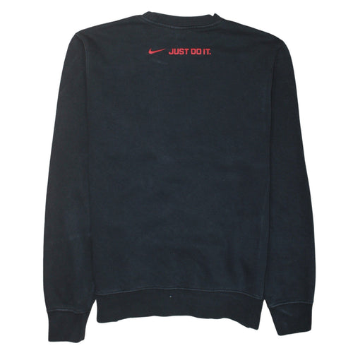 Nike Men's Black Pullover Sweatshirt Small Red Logo Crew Neck Fleece