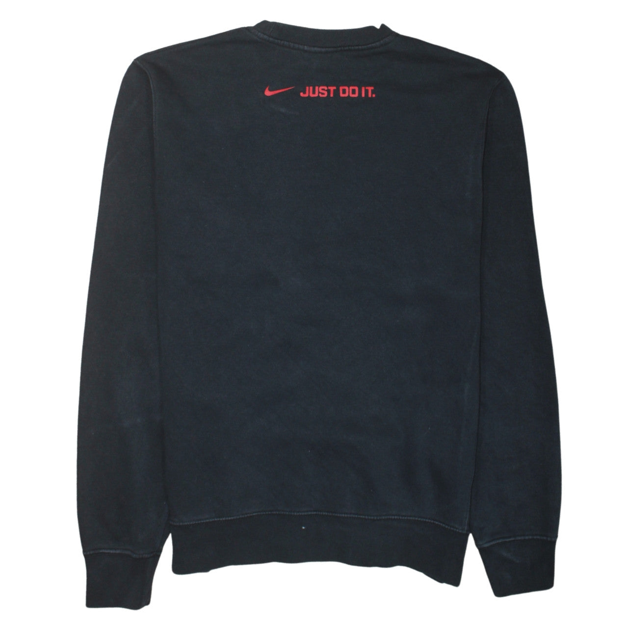 Nike Men's Black Pullover Sweatshirt Small Red Logo Crew Neck Fleece