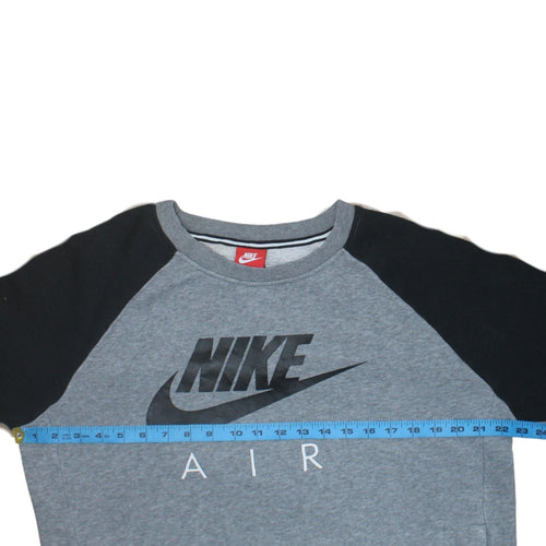 Nike Air Mens Grey Black Pullover Sweatshirt M Crew Neck Regular Fit