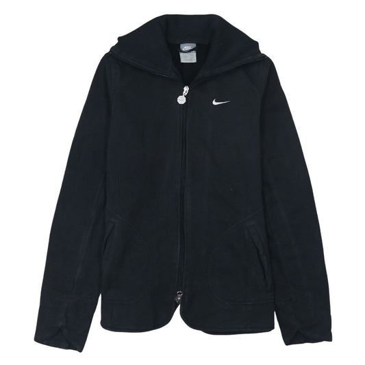 Nike Women Black Full Zip Hoodie Sweatshirt Size 12 M Logo Zip Pockets