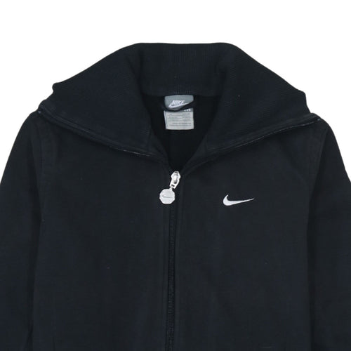Nike Women Black Full Zip Hoodie Sweatshirt Size 12 M Logo Zip Pockets