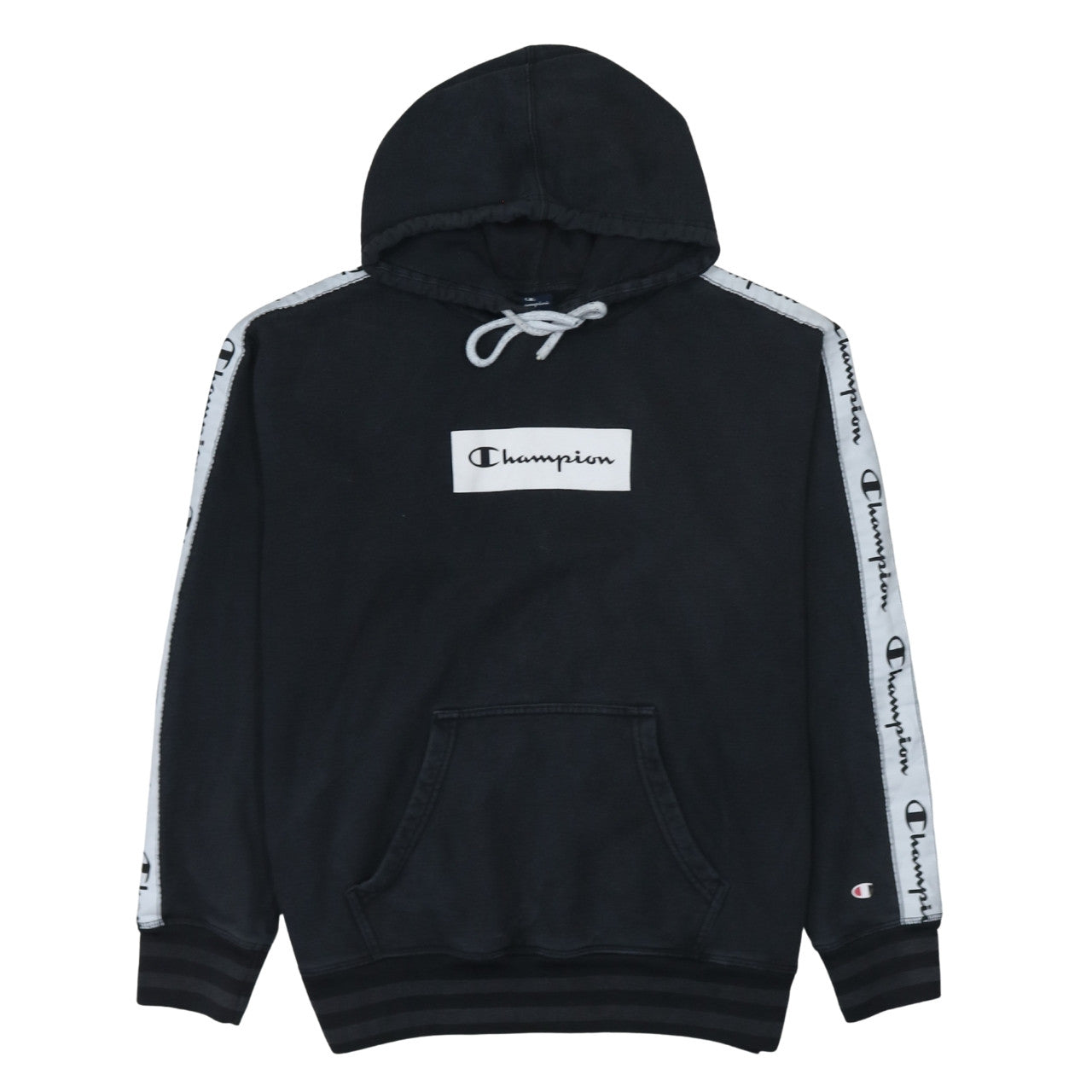Champion Men's Black Small Pullover Hoodie Logo Tape Sleeve