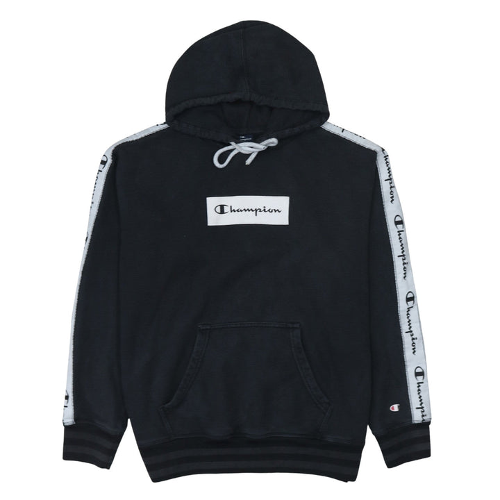 Champion Men's Black Small Pullover Hoodie Logo Tape Sleeve