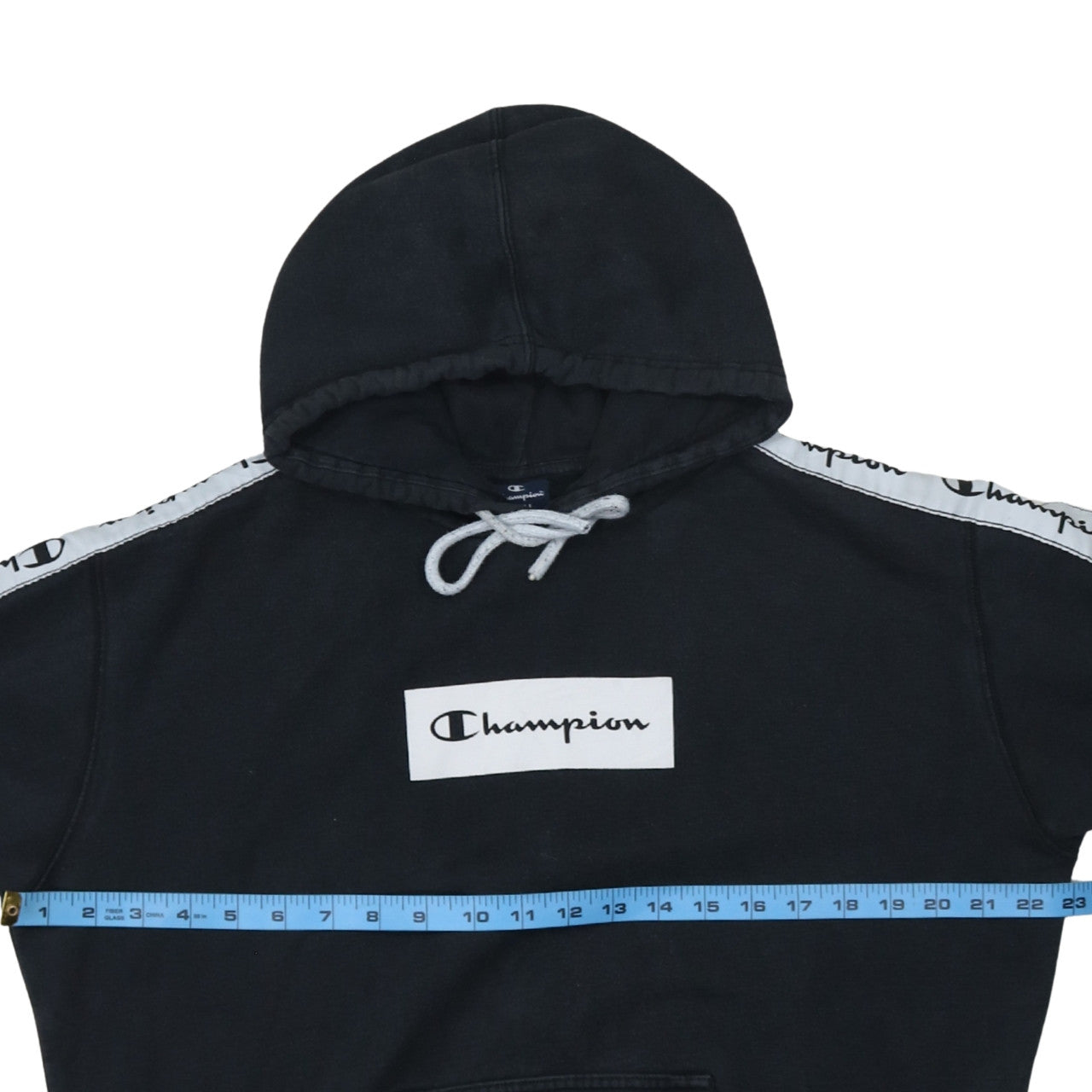 Champion Men's Black Small Pullover Hoodie Logo Tape Sleeve