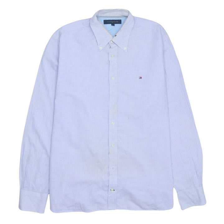 Tommy Hilfiger Men's Blue Checked Long Sleeve Button-Up Shirt Size L