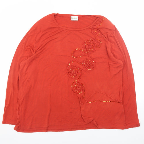 Roman Originals Women Red Long Sleeve Beaded Sequin Jersey Top 2XL