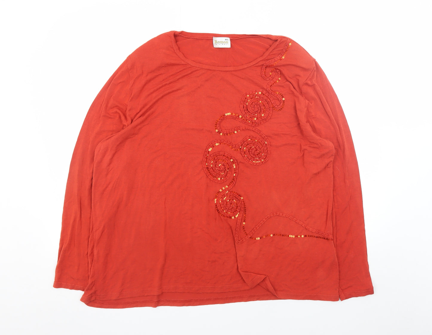 Roman Originals Women Red Long Sleeve Beaded Sequin Jersey Top 2XL
