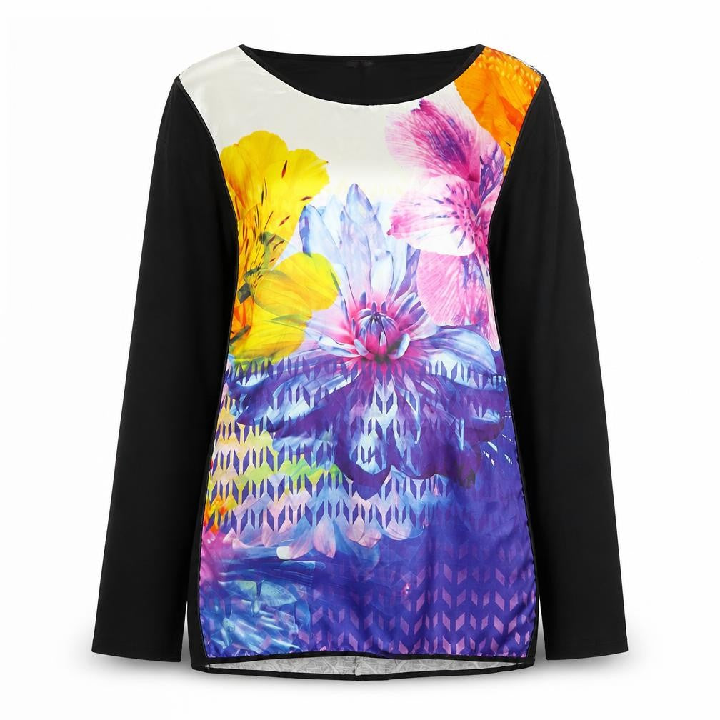 Front view of River Island women’s multicoloured floral tunic blouse, size UK 10