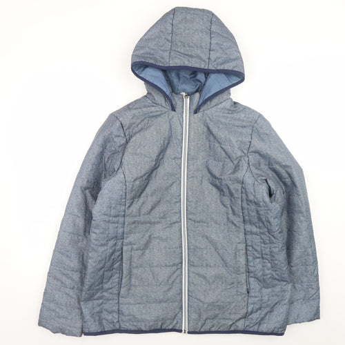 Nathalie Andersen Womens Blue Hooded Mid-Length Puffer Jacket M