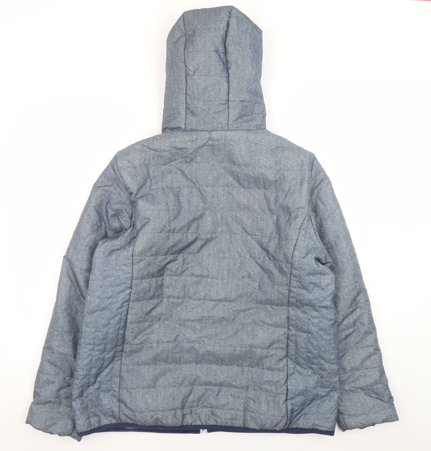 Nathalie Andersen Womens Blue Hooded Mid-Length Puffer Jacket M