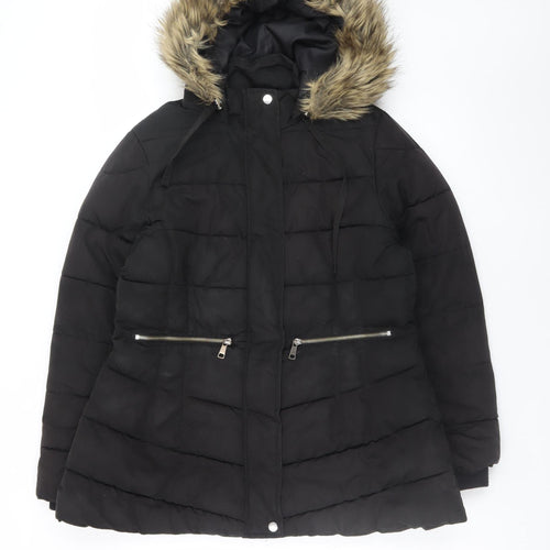 Papaya Women's Black Faux Fur Hooded Puffer Coat Size 14