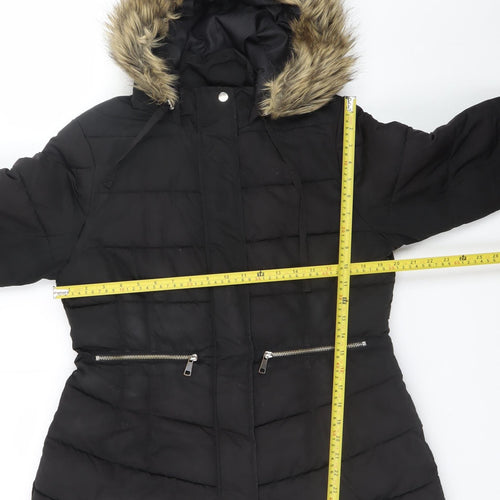 Papaya Women's Black Faux Fur Hooded Puffer Coat Size 14