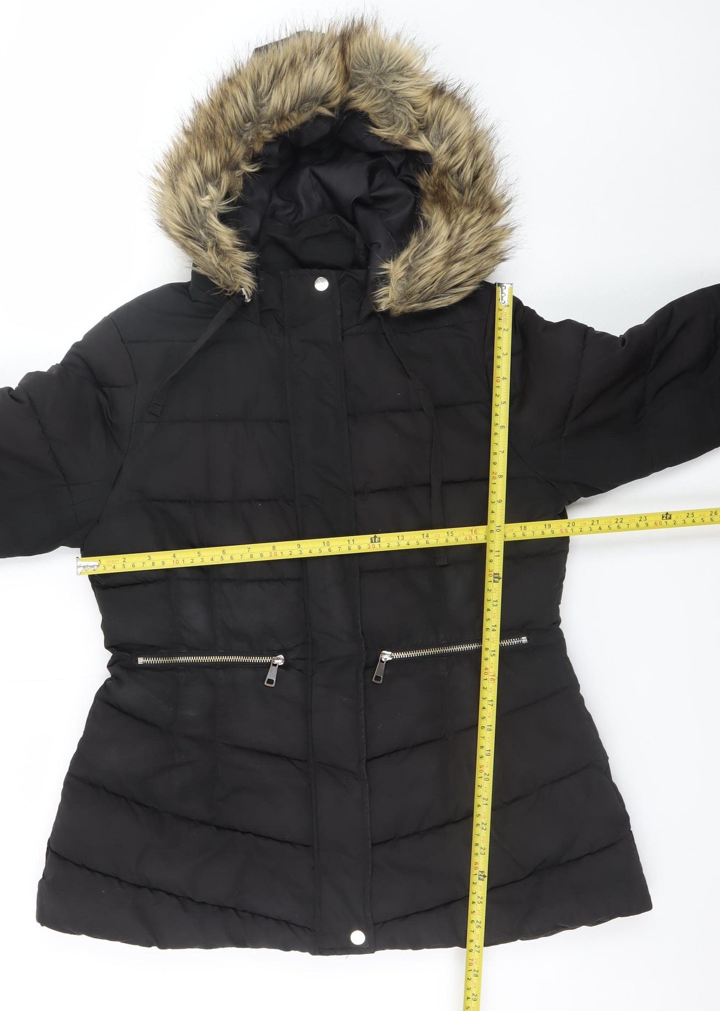 Papaya Women's Black Faux Fur Hooded Puffer Coat Size 14