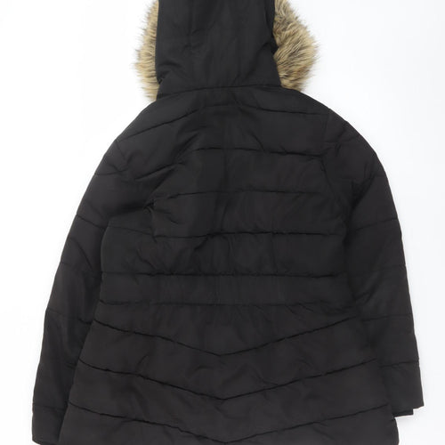 Papaya Women's Black Faux Fur Hooded Puffer Coat Size 14