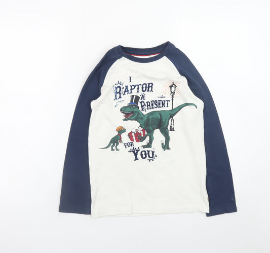 FatFace Boys White Dinosaur Long Sleeve Cotton T-Shirt 9-10 Years