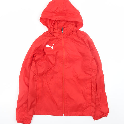 Puma Boys Red Hooded Windbreaker Jacket 14 Years Lightweight Zip Up