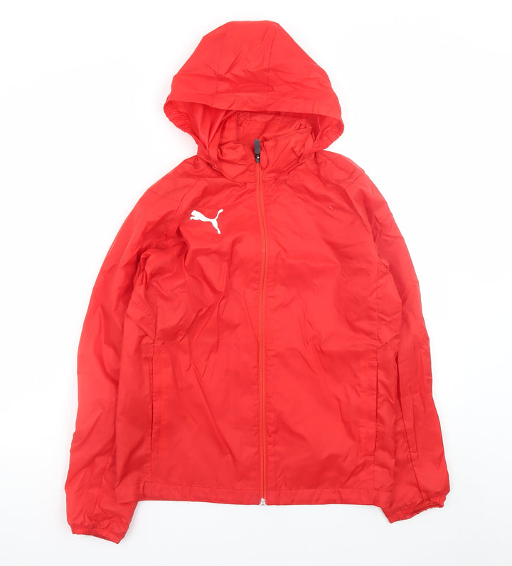 Puma Boys Red Hooded Windbreaker Jacket 14 Years Lightweight Zip Up